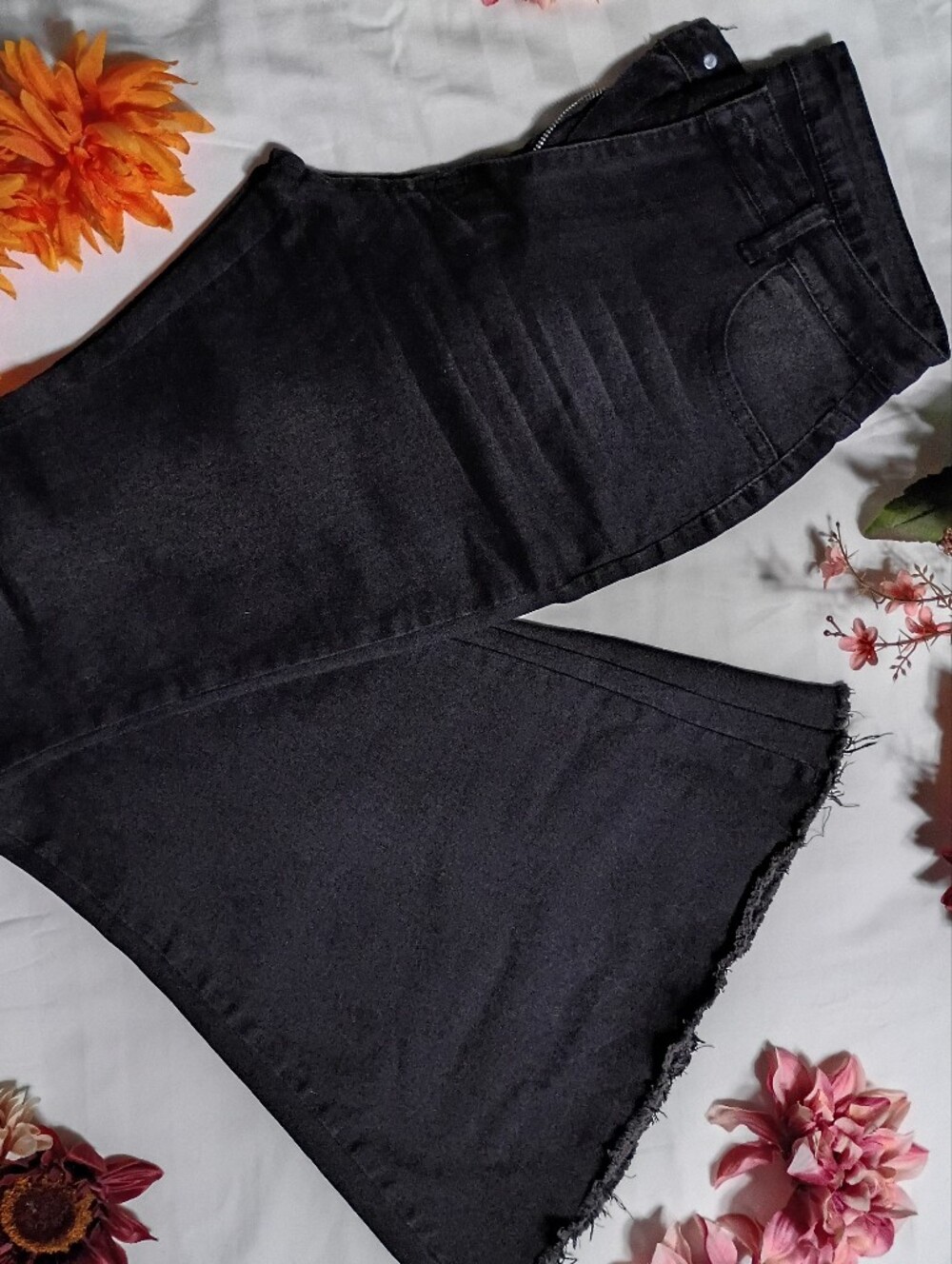 Black High-Rise Flared Jeans with Raw Hem